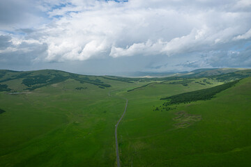 Aerial photography of Rea line grassland road in Keshiketeng Banner