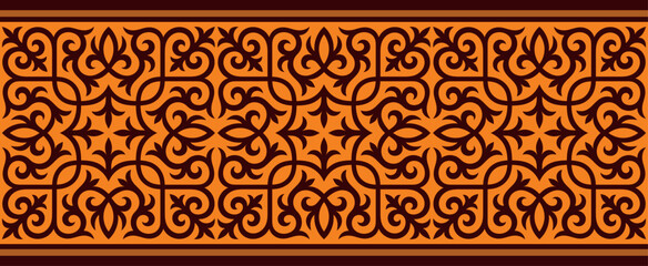 Безымянный-1Strip of plant patterns. Ethno style. Kazakh ornaments. Horizontal patterned design. Traditional patterns of Kazakhs. Ancient Turkic ornaments. Traditions of Kazakhstan. Decorative art of 