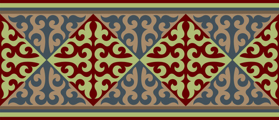 Безымянный-1Strip of plant patterns. Ethno style. Kazakh ornaments. Horizontal patterned design. Traditional patterns of Kazakhs. Ancient Turkic ornaments. Traditions of Kazakhstan. Decorative art of 