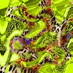 Combination textile collage pattern of wave and lines colored leopard snake tiger textures
