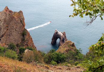 Crimea. The Golden Gate of Kara-Dag is the most famous rock of the ancient volcano.