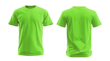 Front and back view of a neon green blank jersey t-shirt mockup template on a transparent background.