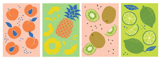 Peach, Pineapple, Kiwi and Lime Vector illustrations