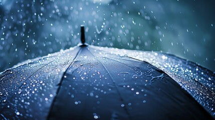 Umbrella and raindrops. Drops of rain fall on the umbrella.
