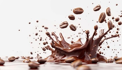 A splash of chocolate with coffee beans floating in the air by AI generated image