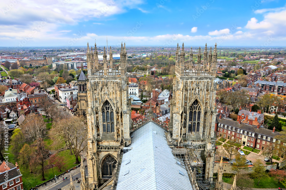 Wall mural city of york, england from atop york minster. above view through the historic church spires during s