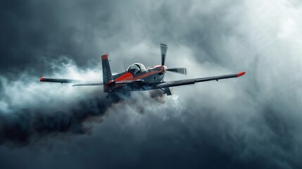 Propeller plane flying with white smoke at an airshow