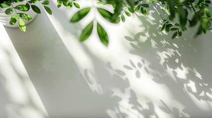 a white table with a birds eye view, sunlight shining in and reflections of leaves