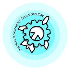 Aviation Maintenance Technician Day event banner. Icon of a gear and airplane on light blue background to celebrate on May 24th