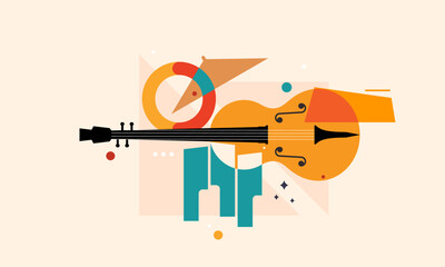 Obraz premium Jazz Music Concept. Concert Instruments Posters with Abstract Geometric Background and Musical Instruments.