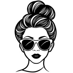 Messy Bun Mom with Sunglasses vector silhouette
