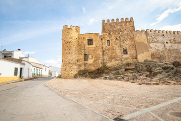 the medieval castle of Valencia del Ventoso, comarca of Zafra - Rio Bodion, province of Badajoz,...