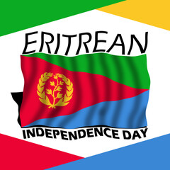 Eritrean Independence Day event banner. Eritrean flag flying on white background to celebrate on May 24th