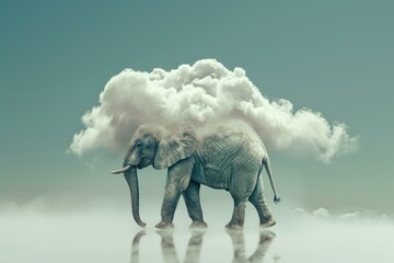 Creative image showcasing an elephant with a cloud for a body, set against a serene backdrop - Powered by Adobe