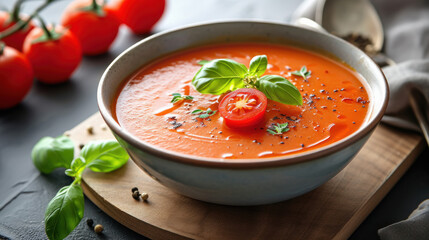 Fresh tomato soup in the bowl