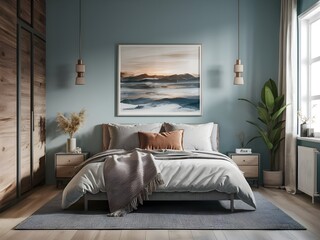 Interior of a bedroom with frame