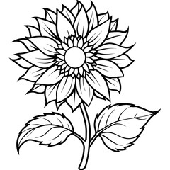 Sunflower outline coloring book page line art drawing vector illustration for children and adults