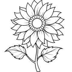 Sunflower outline coloring book page line art drawing vector illustration for children and adults