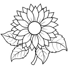 Sunflower outline coloring book page line art drawing vector illustration for children and adults