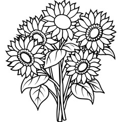 Sunflower outline coloring book page line art drawing vector illustration for children and adults