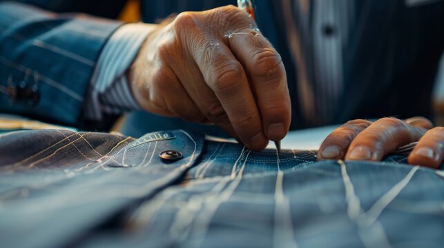 A tailor is carefully measuring aGu Ke 's measurements for a custom suit.