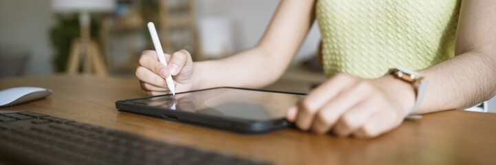 Graphic designer working on digital tablet. artist drawing on graphic tablet and Color swatch samples. Artist Creative Designer sketch graphic drawing creative creativity draw studying work on tablet