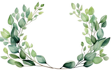 Artistic watercolor illustration of an arch frame with eucalyptus leaves, clipart, single object isolated on transparent background, ideal for sophisticated greetings