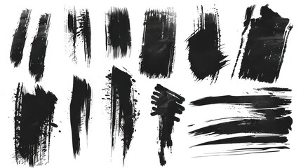 Set of black ink modern stains. Collection of black ink brush strokes, brushes, lines, grungy isolated on white background. Modern illustration