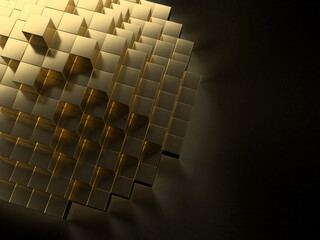 黄金のキューブで積み上げられたピラミッドの3Dイラスト