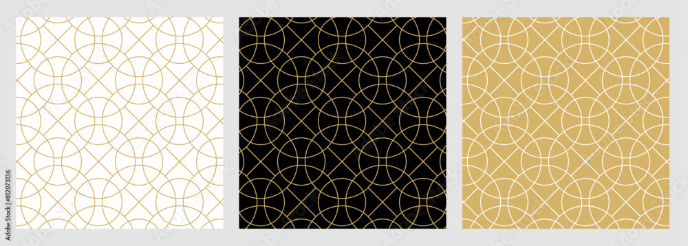 Leinwandbilder Abstract luxury seamless pattern with gold color geometric line circles. Christmas background design vector set. 