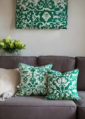 green sofa in room
