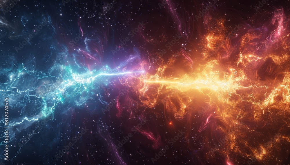 Wall mural a colorful space scene with two glowing red and blue clouds by ai generated image