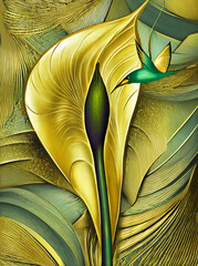 Calla Lily in Abstract- 5- Gold With Hummingbird