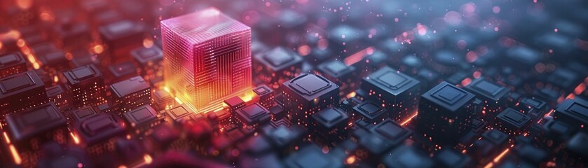 A modern digital tribute stands out in the public tech park, glowing in neon lights with a sleek and minimalist design.