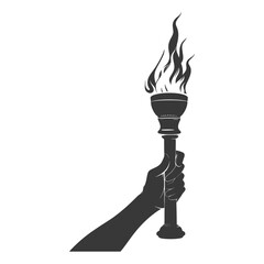 Silhouette hand holding burning torch black color only