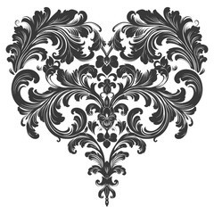 Obraz premium Silhouette Hearth shape Baroque ornament with filigree floral element black color only
