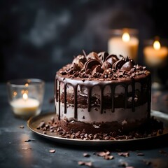 chocolate cake  and candles on the table
