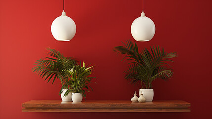 An indoor setting with a vibrant red wall