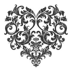 Obraz premium Silhouette Hearth shape Baroque ornament with filigree floral element black color only
