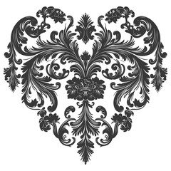 Silhouette Hearth shape Baroque ornament with filigree floral element black color only