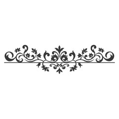 Silhouette horizontal line divider with Baroque ornament black color only