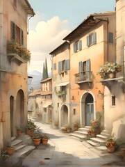 Italian Landscape Vintage Painting Illustration Art
