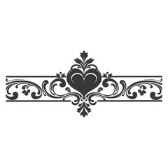 Silhouette horizontal line divider with Hearth shape ornament black color only