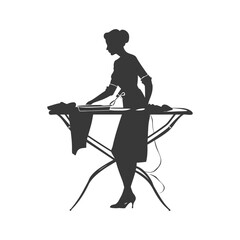 Silhouette housewife ironing clothes full body black color only