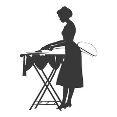 Silhouette housewife ironing clothes full body black color only