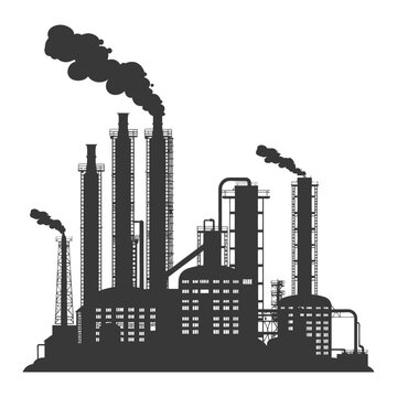 recommend clip art: Silhouette industrial building factory black color only