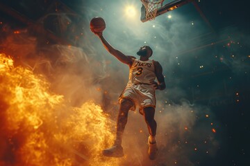 Obraz premium Mesmerizing Basketball Sequence: Crafty Pass Sets Up Show-Stopping Dunk