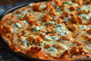 Baked Buffalo Chicken Pizza with Blue Cheese and Delicious Crust for Dinner