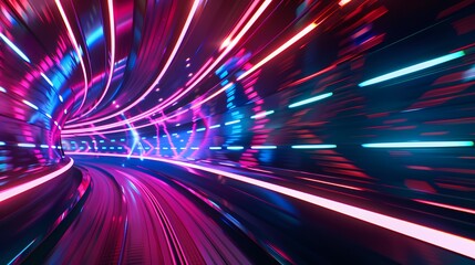 Blazing through a neon lit cyber tunnel at warp speed