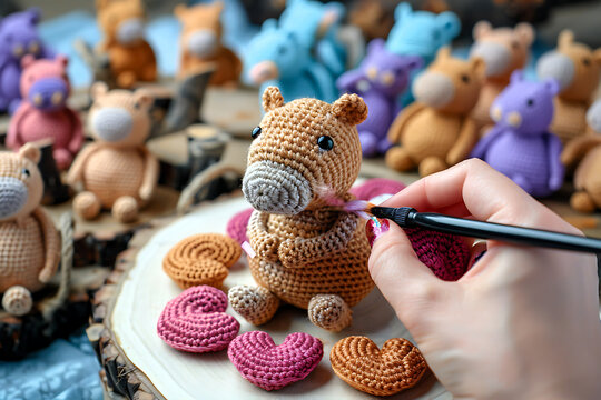 amigurumi crochet capybara, hobby knitting concept, handmade toy wallpaper, creative workshop banner, diy present